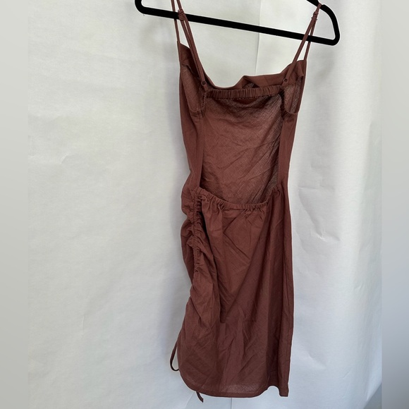 NWT ASOS Design Cowl Neck Beach Mini Dress “Brown” Ruched Tie Side Low Back Sz 0 - Picture 13 of 15